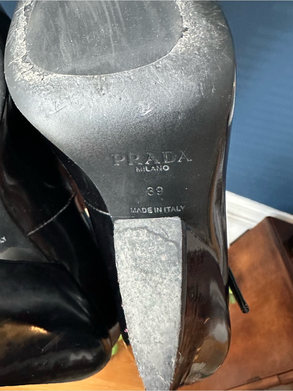 Prada Modellerie Black Spazzolato Leather Mary Jane Heels Size 39 - Picture 13 of 15